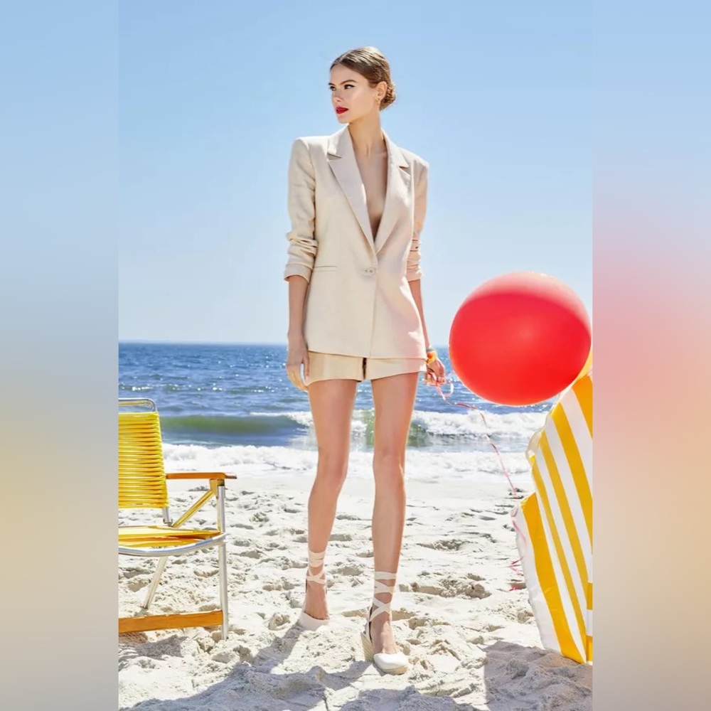 NWT $595 Alice + Olivia Denny Linen Notch Collar Boyfriend Blazer